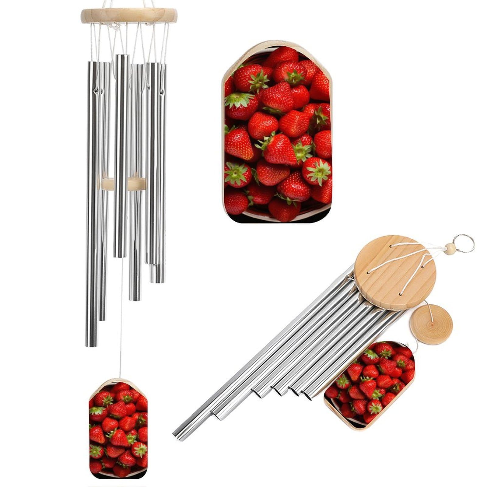 Strawberries in Bowl Wind Chimes for Outside Memorial Gift Sympathy Wind Chimes Aluminum Tube Windchime with Hook Windbell for Outdoor Patio Garden Decor Housewarming Gift