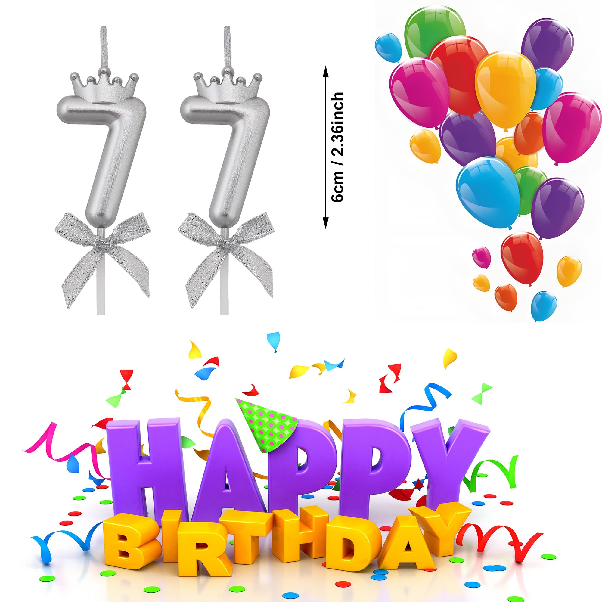 VSHILI 77th Birthday Candles - Pink Happy Birthday Number 77 Cake Candles & Decorations - View #6