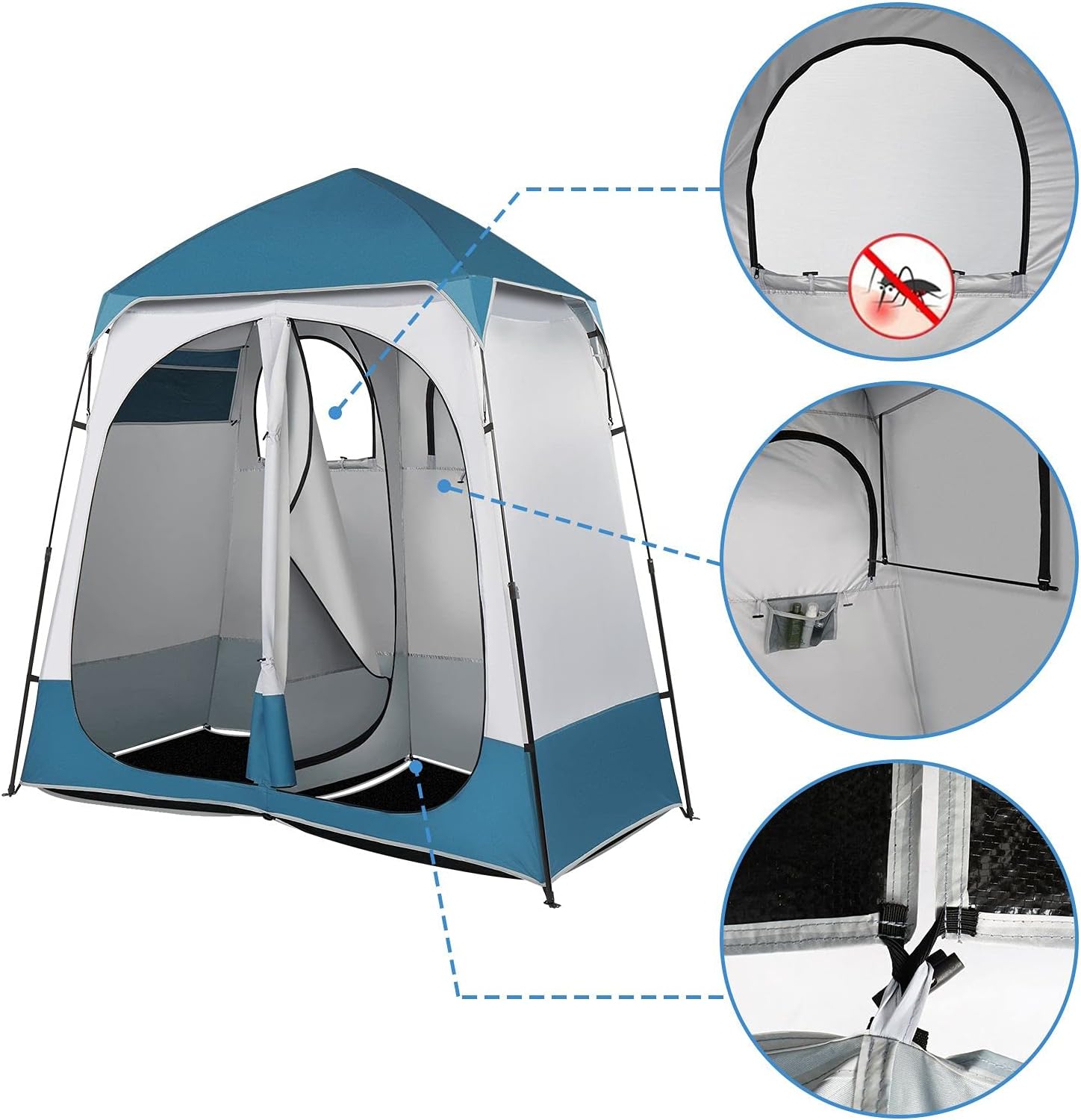 Pop Up Privacy Shower Tent, Portable Double Outdoor Camping Shower Shelter, Changing Room Instant Tent with 2 Rooms