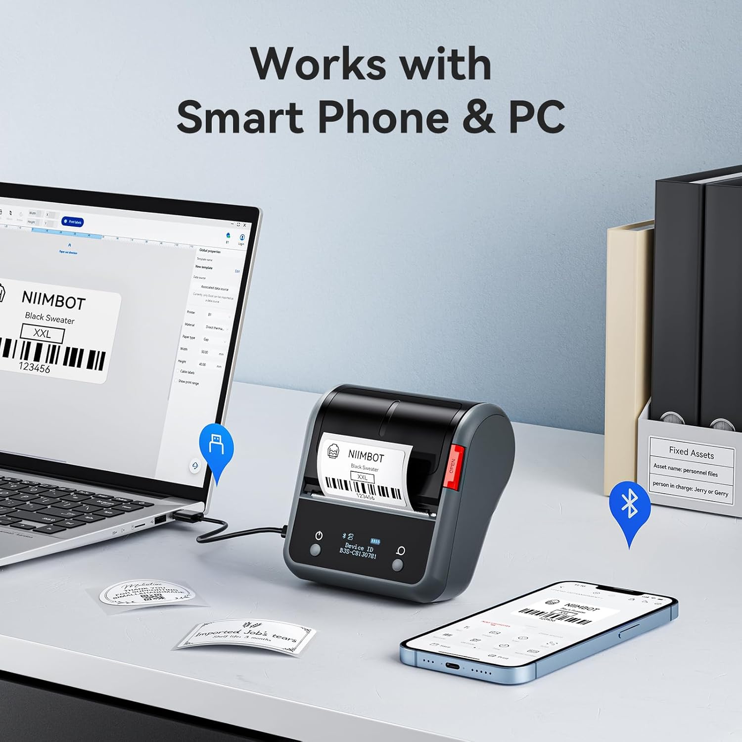 NIIMBOT B3S Label Maker Machine,3 Inch Thermal Label Printer,Portable Bluetooth Printer for Barcode, Address, Labeling,Good Choice for Home Office and Small Business - Image 3