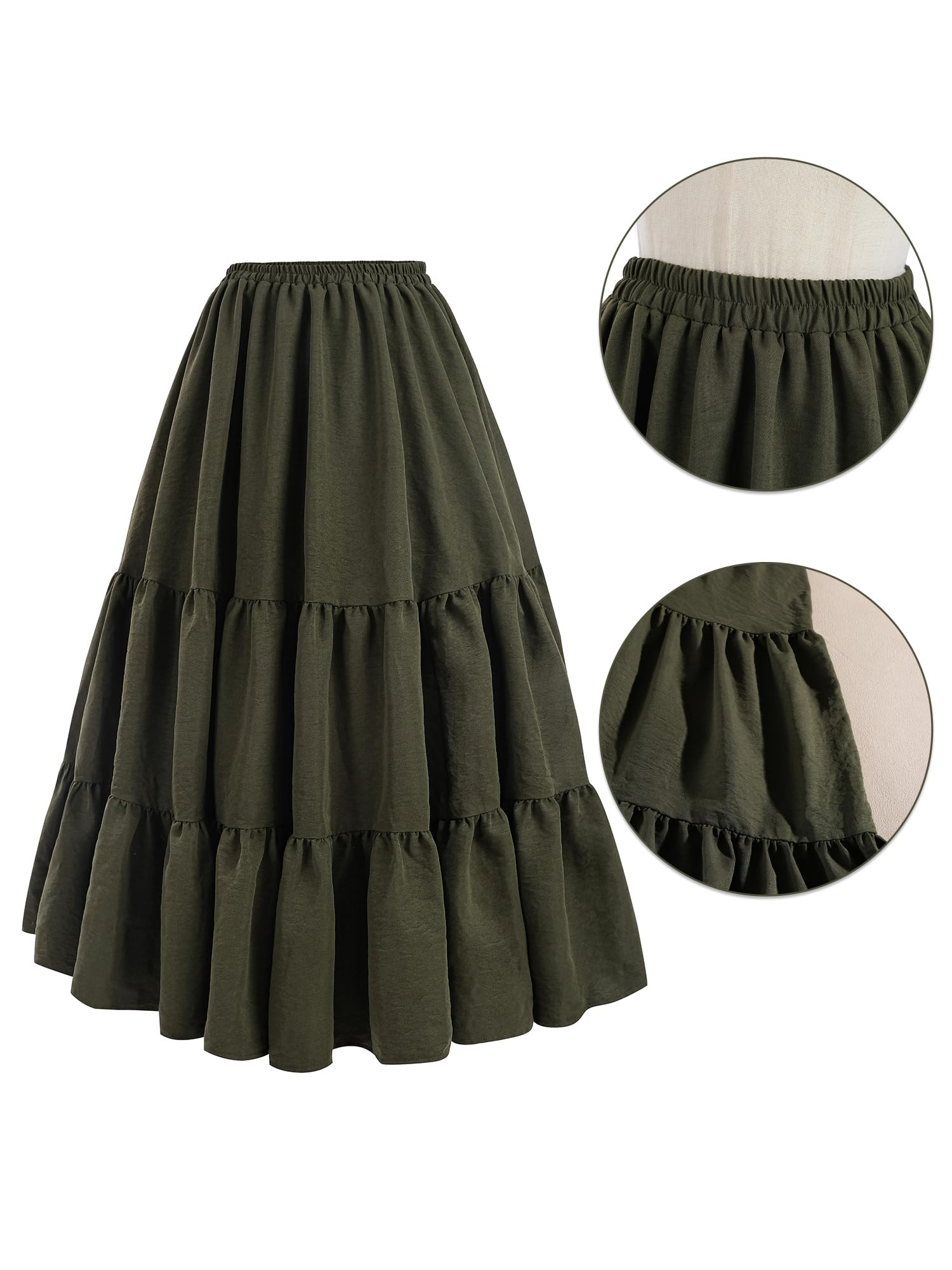 Jupe victorienne pour femme - Jupe trapèze taille haute verte - Taille élastique avec poches - Jupe longue médiévale