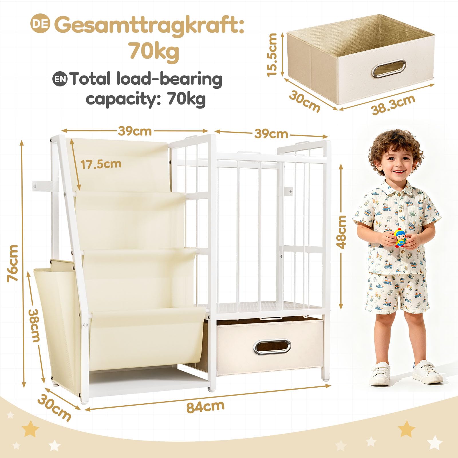 Yorbay Libreria per bambini, scaffale giocattolo, scaffale per bambini con 3 scomparti, scaffale per bambini per riporre libri fotografici e giocattoli, scaffale per bambini, adatto per cameretta dei