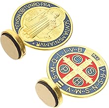 Veemoon Estátua De São Bento 2 Peças De Mesa Católico Crucifixo Cruz Suporte Estátua Estatueta Religiosa Batismo Favor Para Escritório Doméstico Igreja Dourada