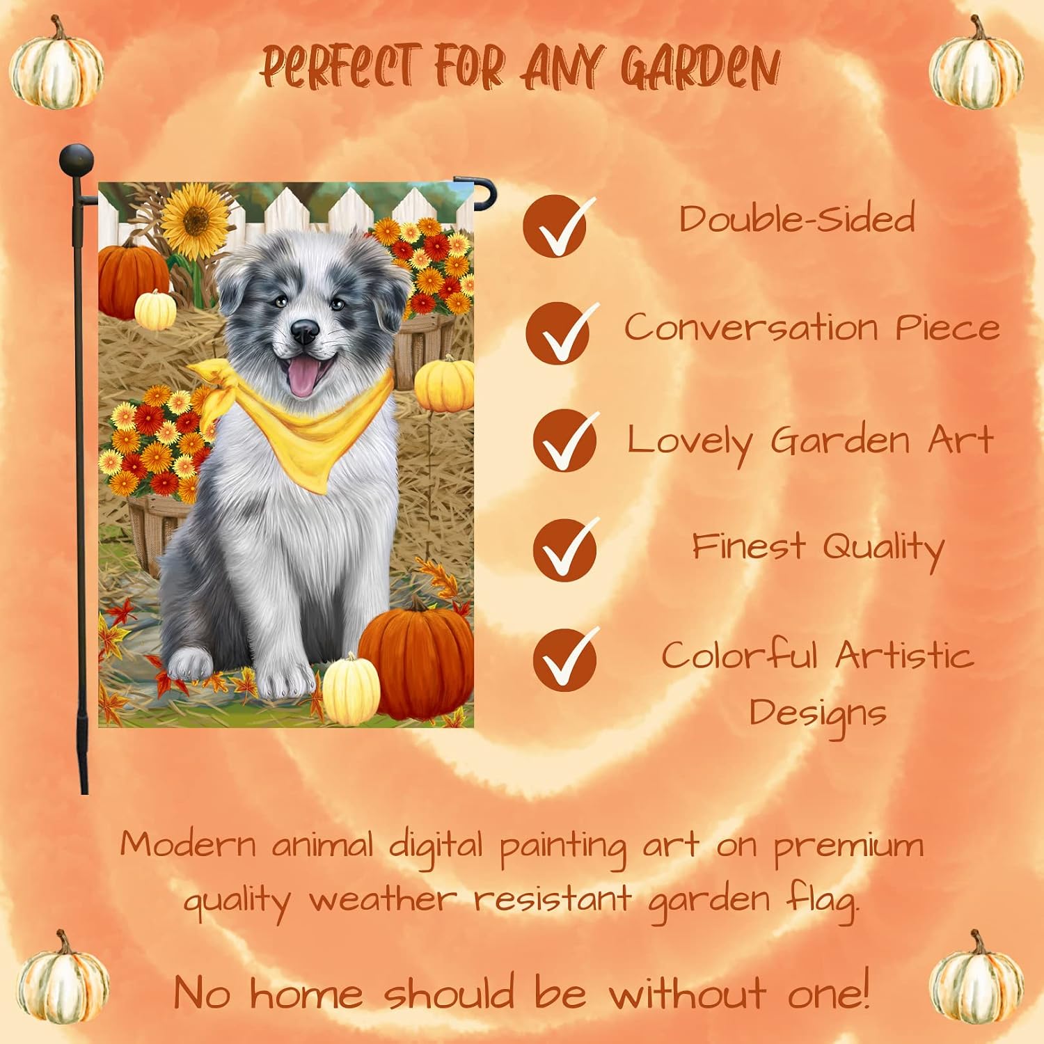 Autumn Border Collie Garden Flag with Pumpkins Double Sided Seasonal Yard Decoration Outdoor Lawn Porch Patio Banner for Dog Lover Home Décor Thanksgiving Party Decorations 12 1/2"w x 18"h