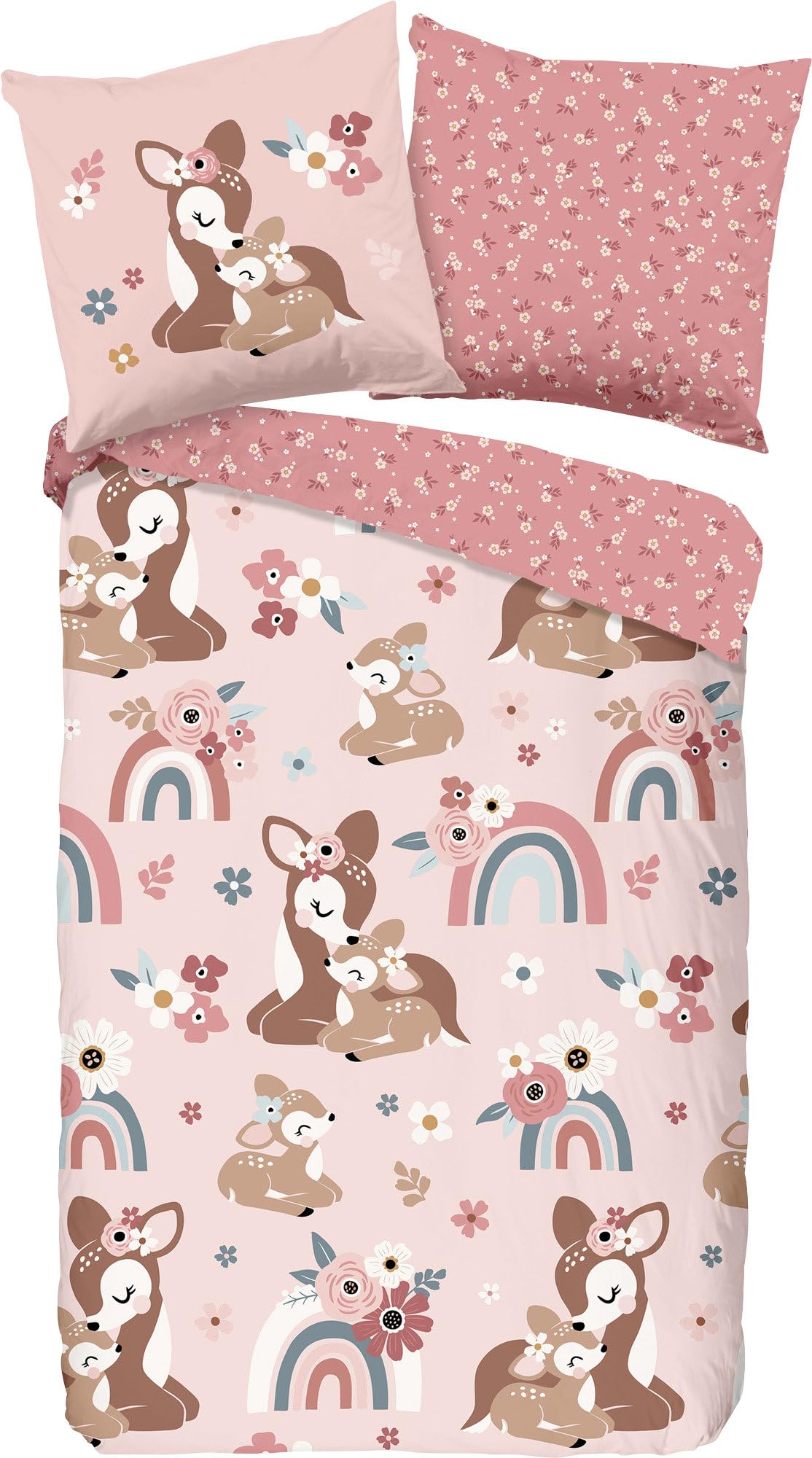 Good Morning Bibi Children's Reversible Bed Linen Renforcé Pink Size 1x 135 x 200 cm + 1x 80 x 80 cm