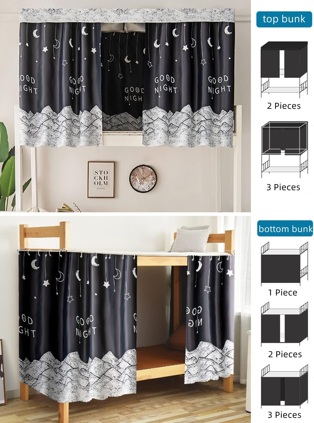 Students Dorm Bunk Bed Curtains Privacy Bed Shading Curtain Net Dustproof Blackout Cloth Bed Canopy Bed Curtains Breathable Students Dormitory Tent Lightproof Windproof Bedding Spread Curtain Canopy