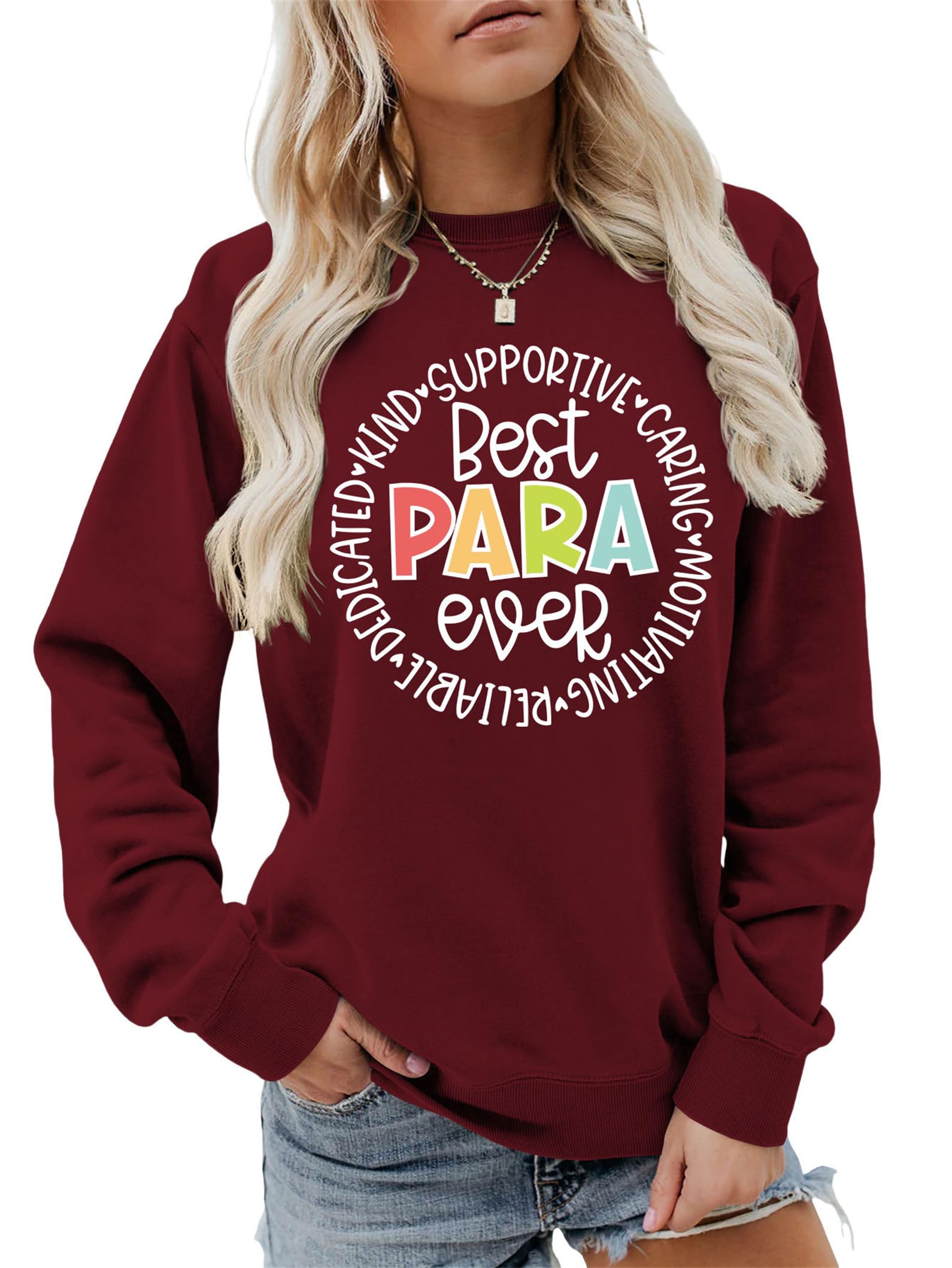 Pifnxtamy Best Paraprofessional Ever Sweatshirt Graphic Long Sleeve Shirts Crewneck Pullover Loose Fit Tops