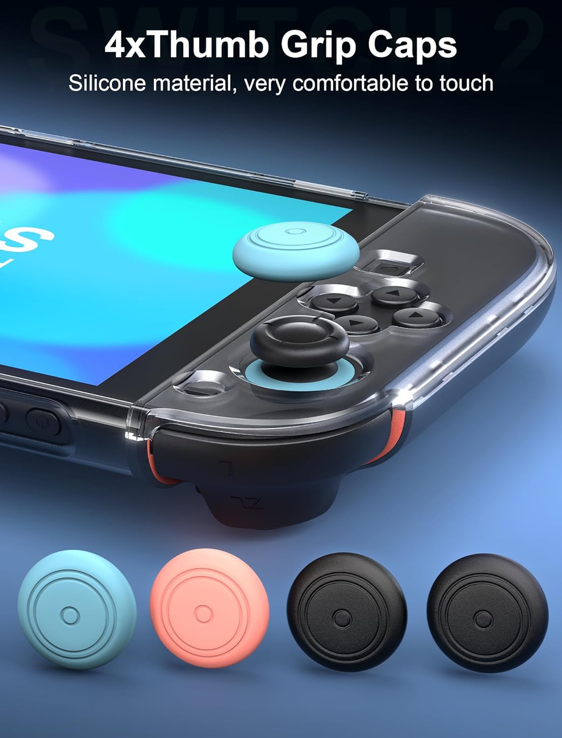 Clear Dockable Case for Nintendo Switch 2 2025, PC Protective Cover for Switch 2 Console, Hard TPU Grip Case with 4 Thumb Grip Caps for Joy-Con Controller - Image 7