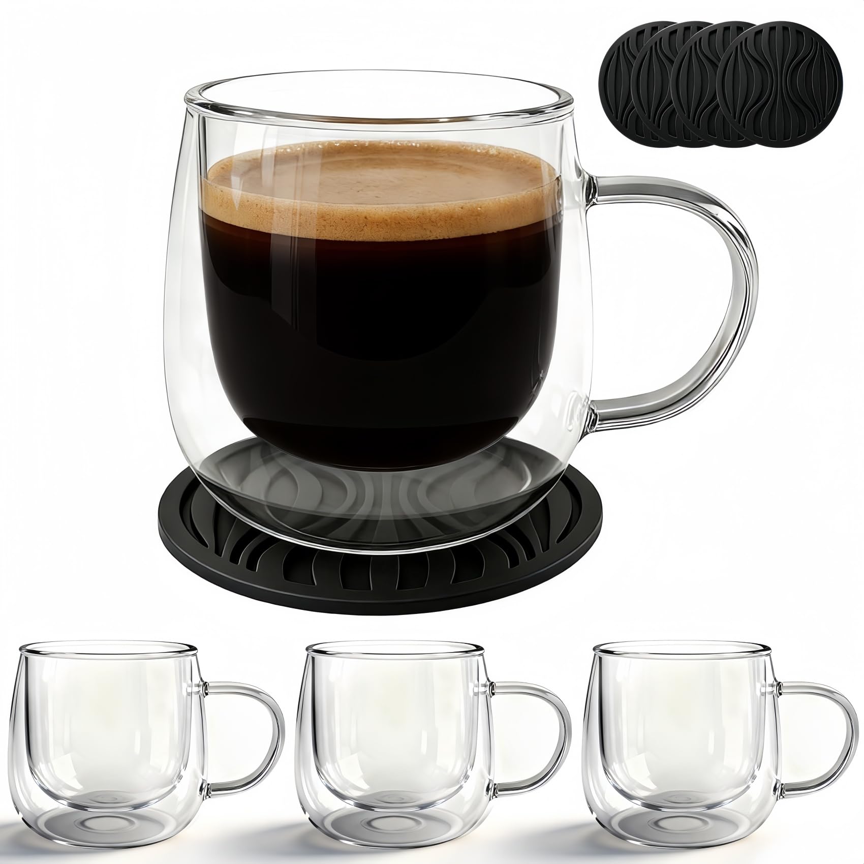 Verre double paroi café pour des matins cappuccino parfaits avec poignée isolante et socle