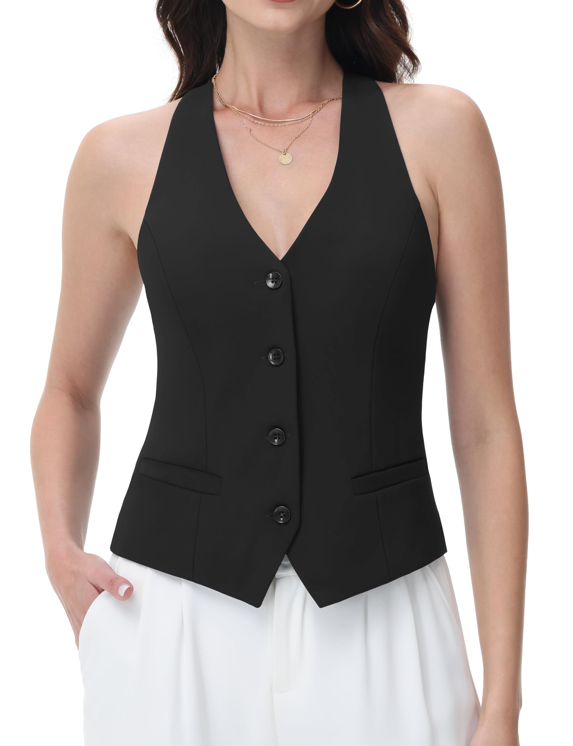 cfrtmtbb Women Suit Vest V Neck Button Down Vest Top Tuxedo Waistcoat Sleeveless Racerback Fashion Vests Blazer-picture-20