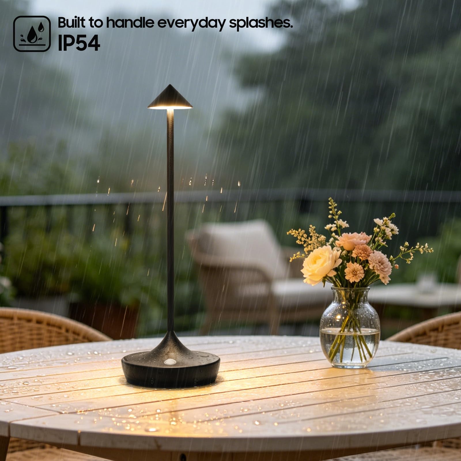 Kabellose LED-Tischlampen, wiederaufladbar, batteriebetrieben, 3 Farben, stufenlos dimmbar, tragbare Tischleuchten für Outdoor, Restaurants, Terrasse (2 x schwarz)