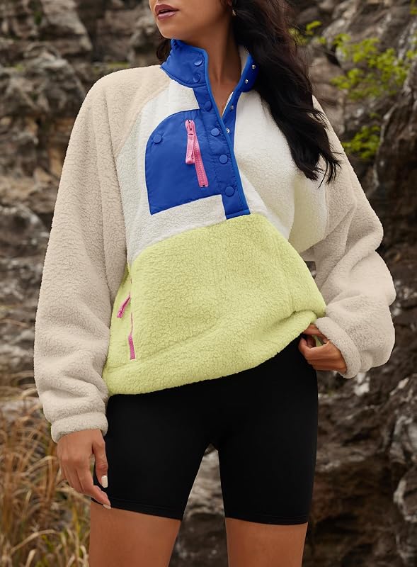 Yanekop Womens Fleece Pullover Jacket Sherpa Sweatshirt with Pockets image 3