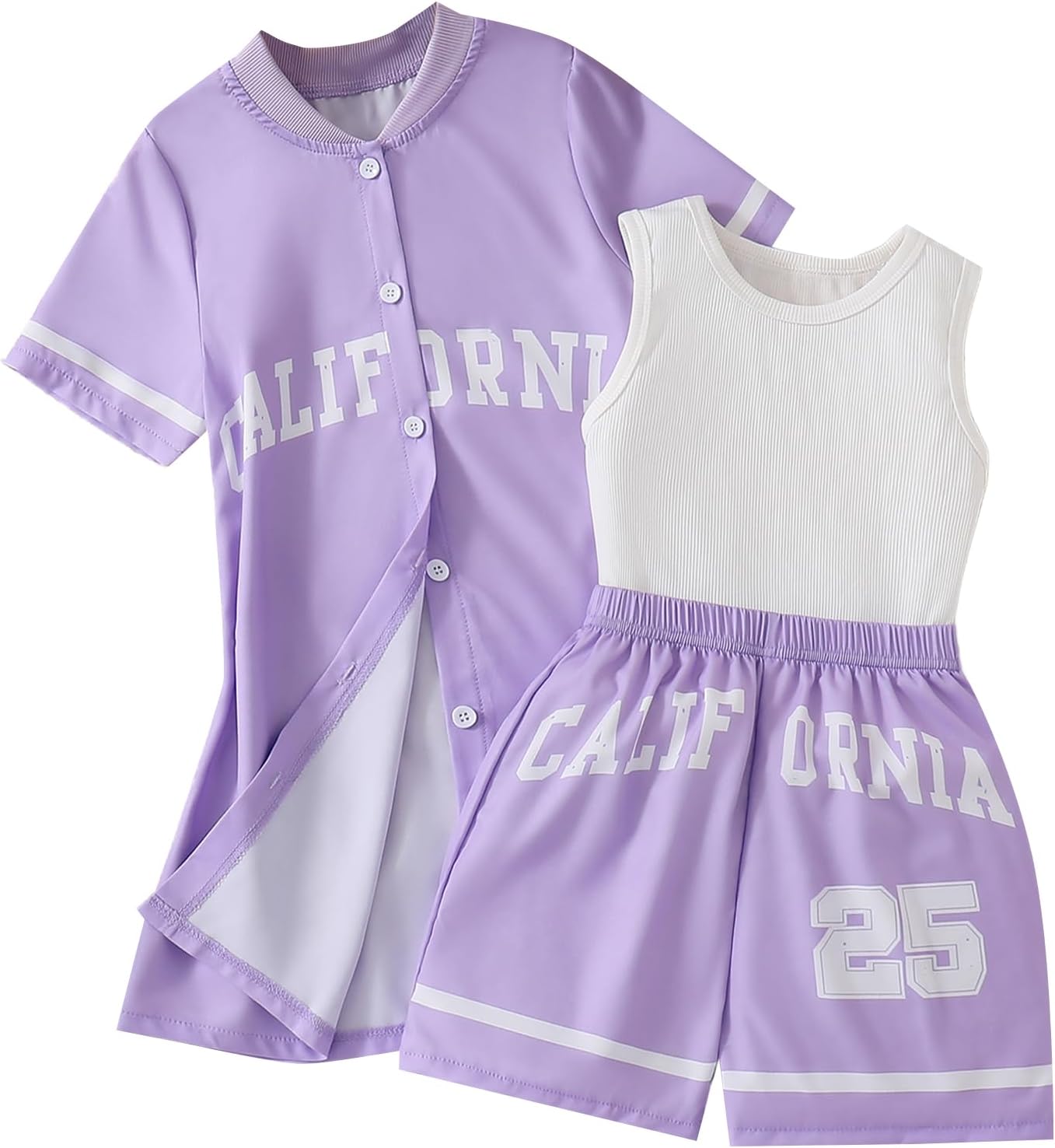 Girls 3 Piece Outfits Graphic Tank and Short Sleeve Cardigan with Shorts Set