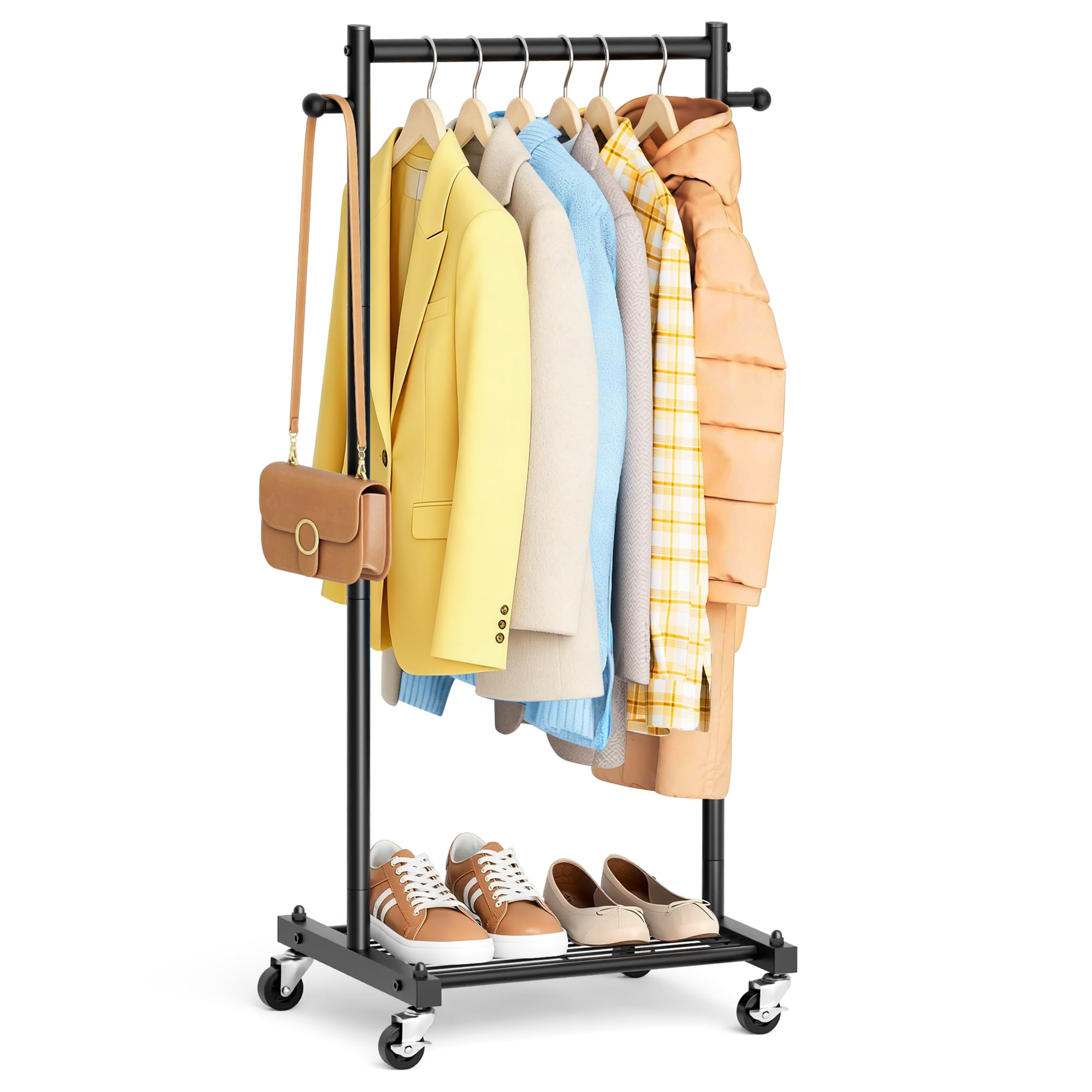 MISSLO Small Clothing Racks for Hanging Clothes 45 Short Clothes Rack with Shelves Metal Rolling Garment Rack with