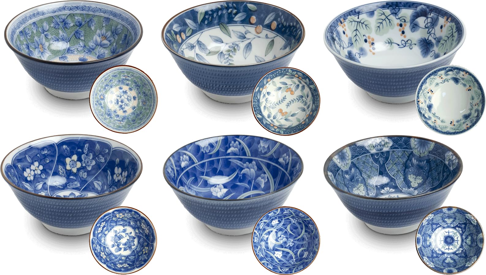 Japan-Bowls AsiATICA - Lot de 6 bols à ramen en porcelaine de 15 cm - Bol asiatique de qualité supérieure pour riz, pâtes, tapas, udon, céréales - Ensemble de bols à soupe avec designs japonais