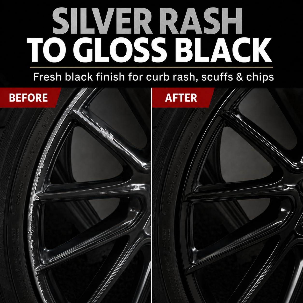 Gloss Black Rim Touch Up Paint Pen for Car Wheel Curb Rash & Scratches — Repair Scuffs & Chips on Alloy Or Metal Wheels with 2-In-1 Tip & Brush, Quick-Dry Enamel for Shiny Rims
