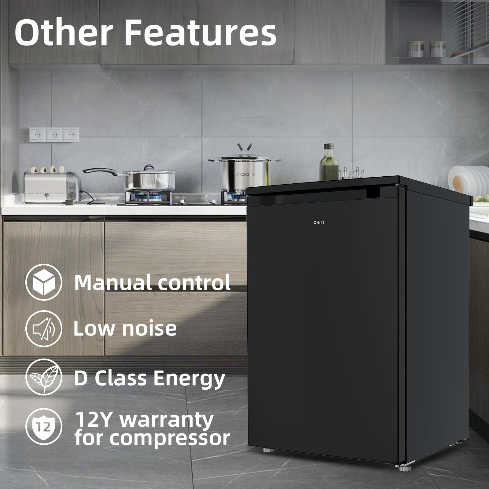 CHiQ CSD90D4DU Upright Freezer 90L, Singe Door mini, Reversible Door, Undercounter, Adjustable thermostat, Basement/Home/Student Dorm/Apartment/Office, Black - 3