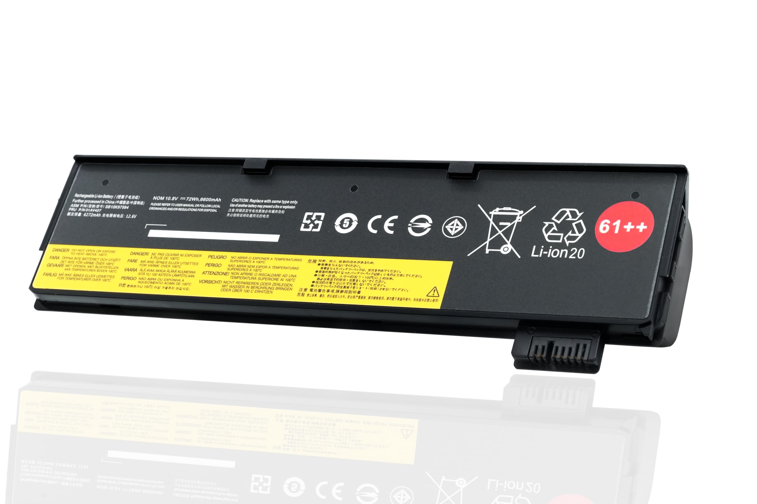 72Wh 61++ T480 T470 Externe Batterie Compatible avec Lenovo ThinkPad T570 T580 A475 A485 P51s P52s TP25 Série 01AV427 01AV428 01AV492 SB10K97584 SB10K97585 4X50M08812 10.8V