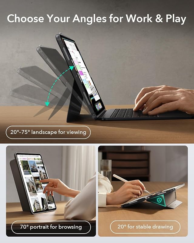 Husă cu tastatură ESR pentru iPad Pro 13 M4 2024 / M5 2025, magnetică, detașabilă, trackpad mare, iluminare fundal, gri închis, seria Shift