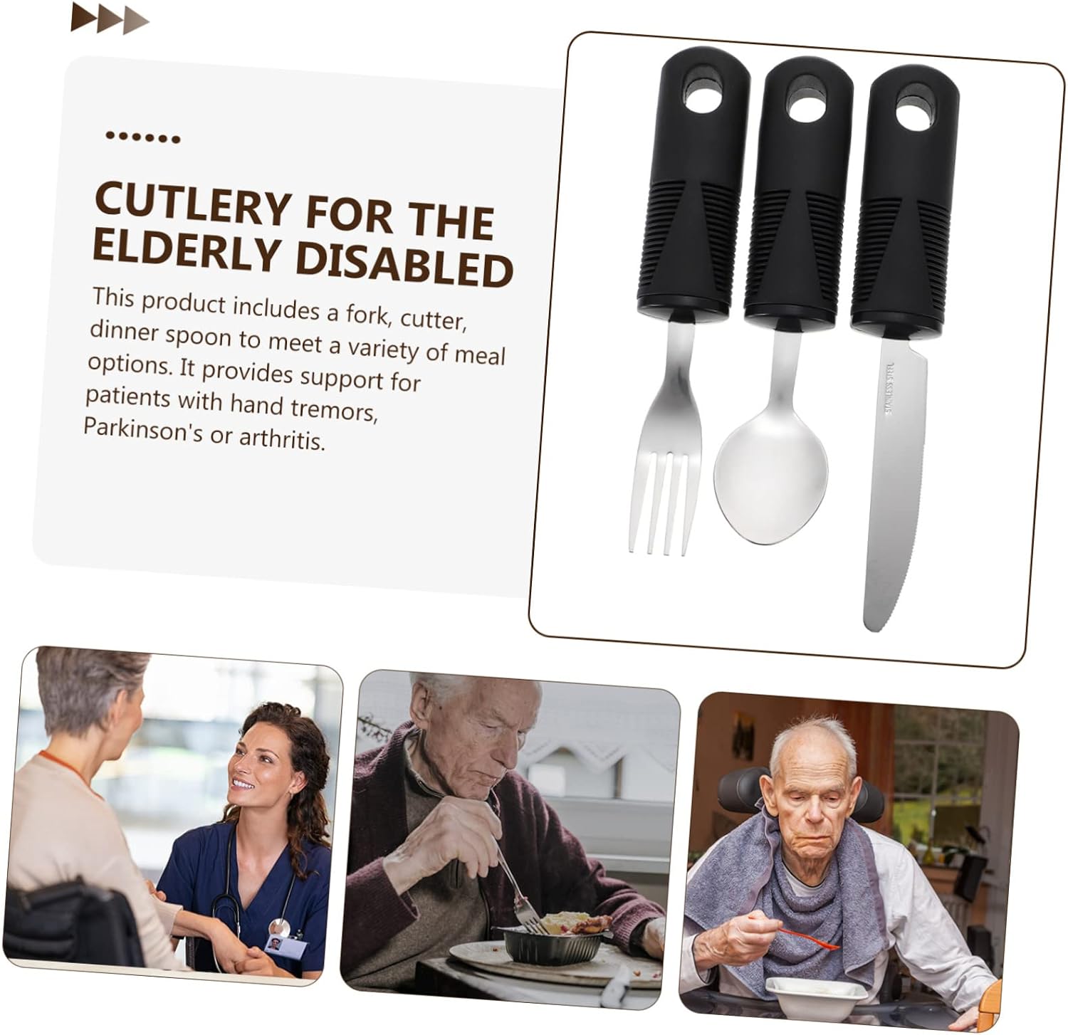 FOMIYES 1Set Adaptive Utensils for Elderly Non Slip Weighted Tableware with Fork Knife Spoon Portable Eating Equipment for Disabled and Seniors and