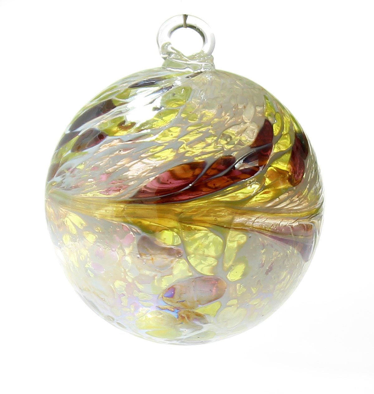 Kulka przyjaźni cytron / biały / bakłażanowy opalizujący 6 cm kula czarownicy Kugel od Iron Art Glass Designs