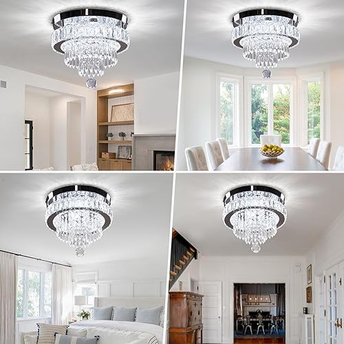 Miniatura 7 de Candelabro moderno de cristal de 11.8 pulgadas, lámparas de cristal empotradas, lámparas de techo para dormitorios, sala de estar, comedor, pasillo