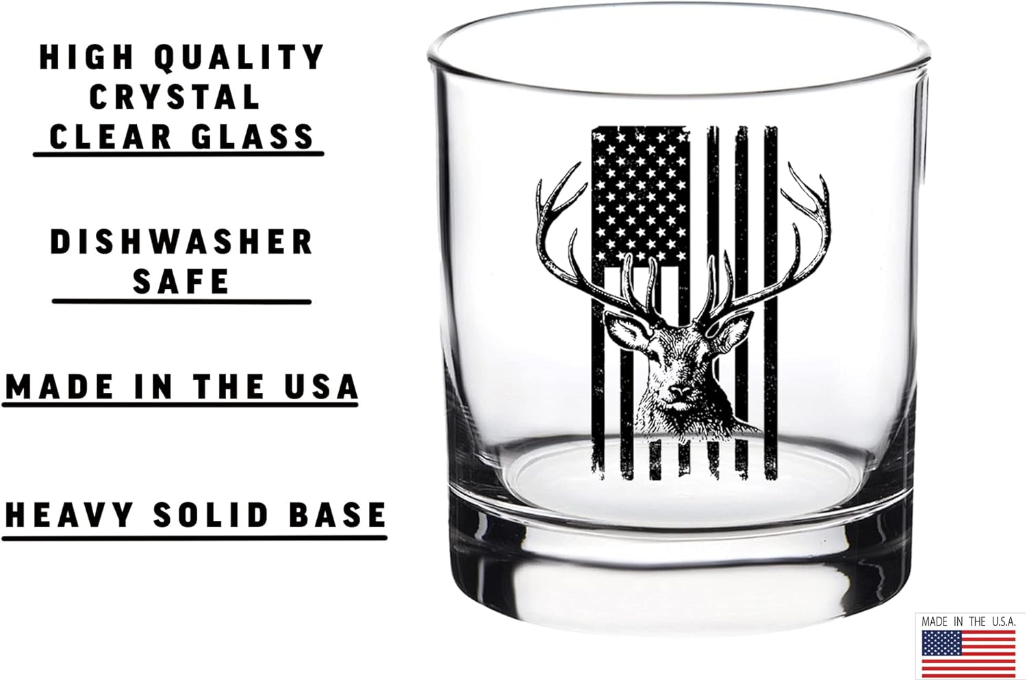 Rogue River Tactical USA Tattered Flag Buck Deer Hunting Old Fashioned Glass Drinking Cup Gift For Hunter - Image 2
