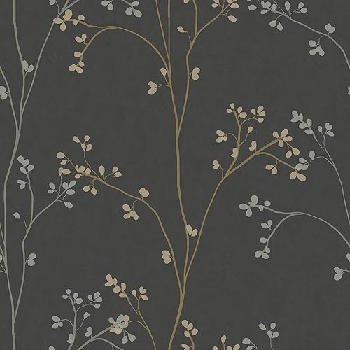 RoomMates Blossom Stripe Black Peel and Stick Wallpaper, RMK12808PL