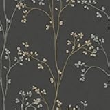 Blossom Stripe Black Peel and Stick Wallpaper by RoomMates, RMK12808PL