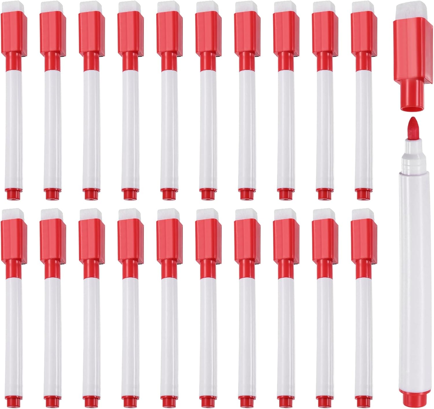 MECCANIXITY 30 Pack Dry Erase Markers Pens, Watercolor Fine Tip Marker, Magnetic Whiteboard Markers with Eraser Cap for Paper Drawing Art Supplies Office Home, Red