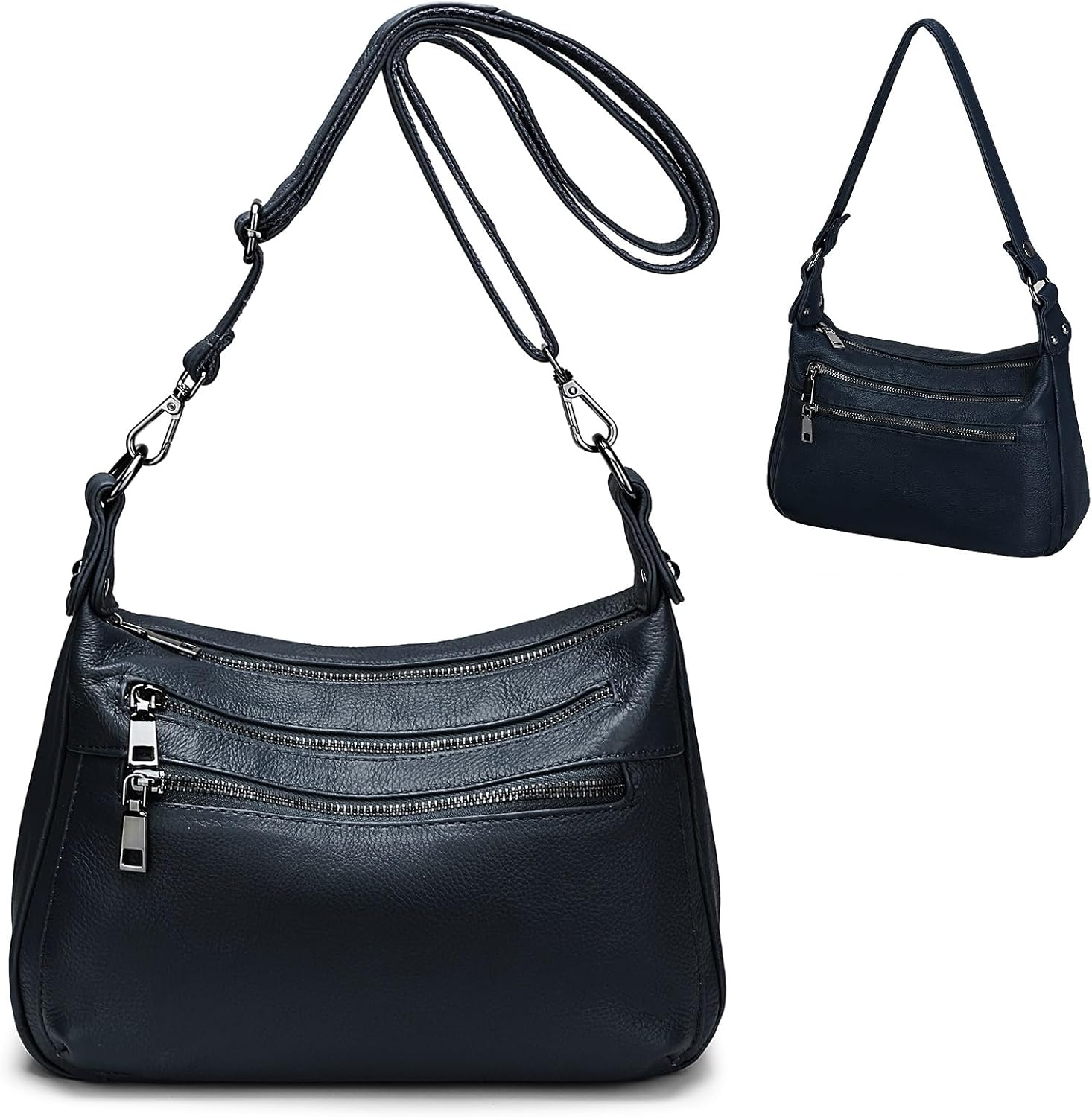 YALUXE Women's Real Leather Shoulder Bag - Medium Size Handbag With Multiple Zip Pockets