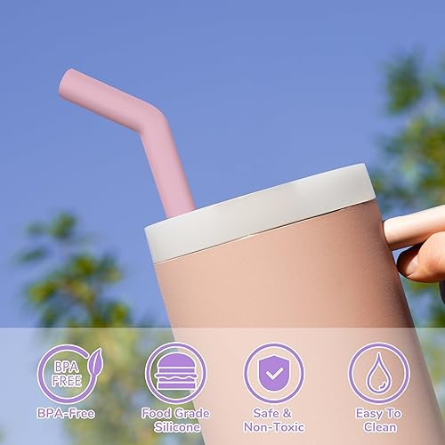 Miniatura 6 de Tomorotec Pajitas de 40 onzas, popote de acero inoxidable de 12 pulgadas con punta extensora de silicona para vaso Stanley Adventure Quencher H2.0,