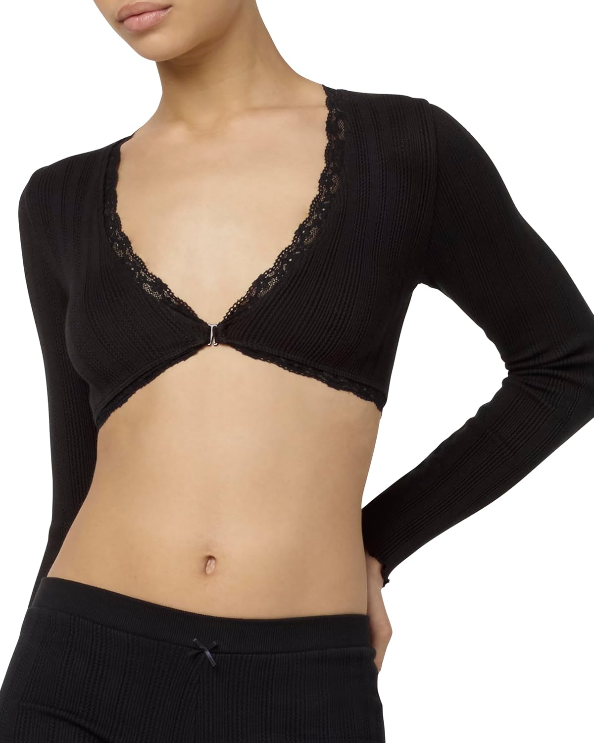 Florence by Mills Womens Villa Collection Pointelle Tie Front Top - Image 2