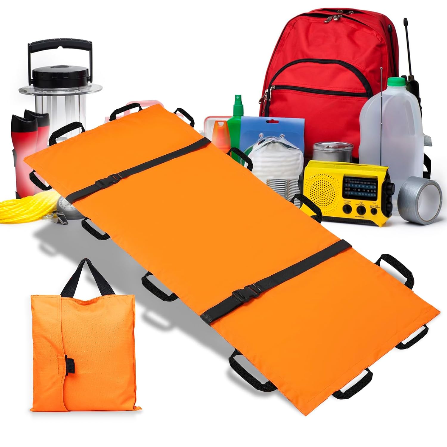 Portable Transport Stretcher with 12 Handles，Dog Stretcher & Gurney with Carrying Bag Patient Animal Mover Travel Size Emergency Casualty Evacuation-Capacity 400lbs (Orange)