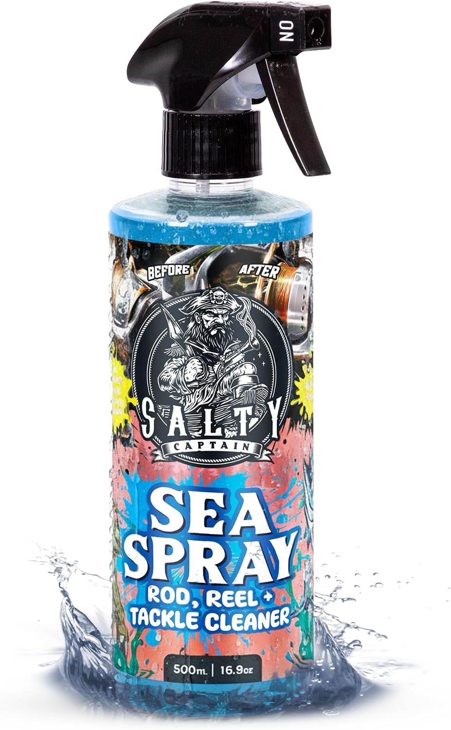Salty Captain Sea Spray – Fishing Reel Cleaner Spray 500ml | Salt Remover for Rods, Reels & Tackle – Prevents Rust & Corrosion – Easy Reel Cleaning Kit, Extends Gear Life