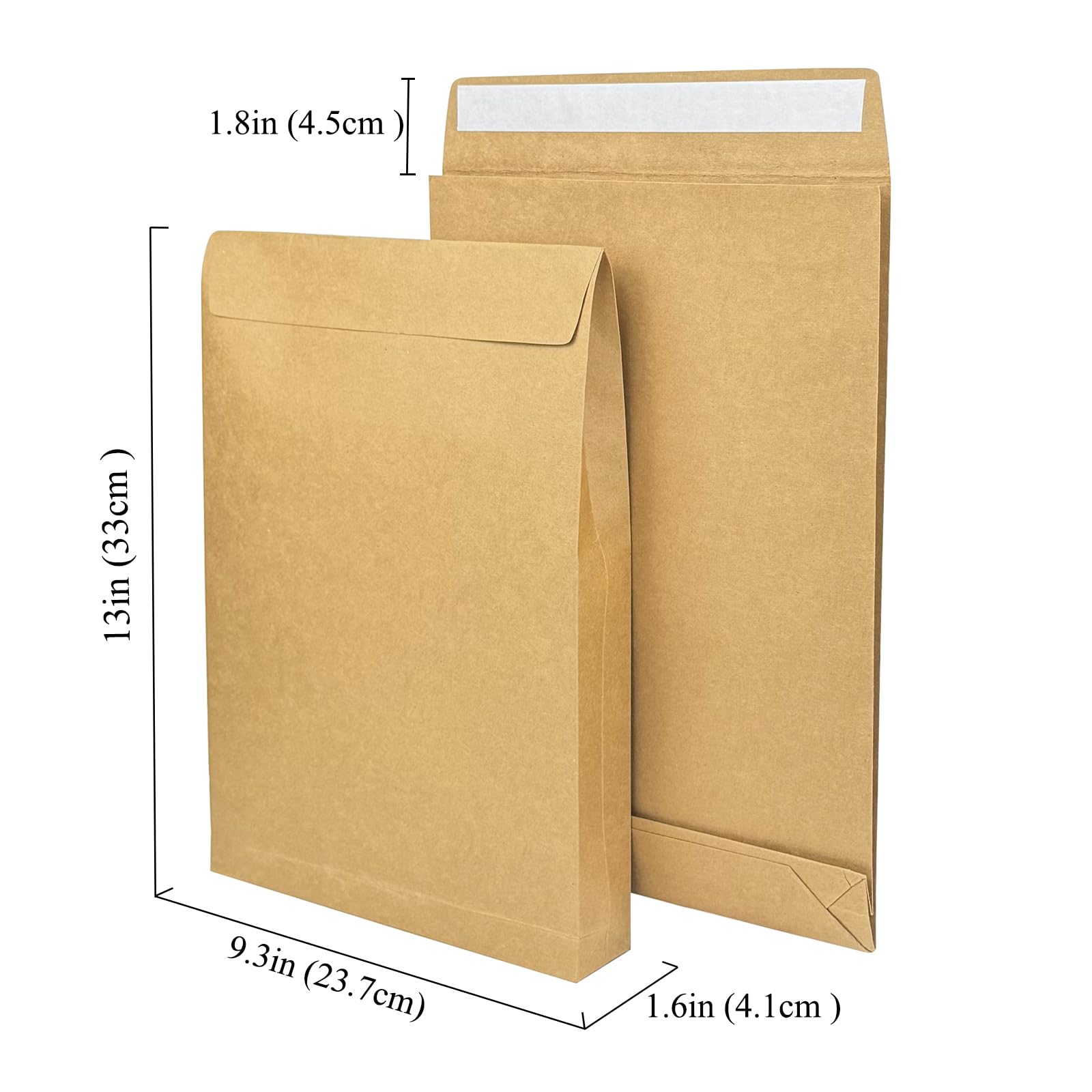 15 Stück erweiterbare große Kraftpapier-Umschläge, 23,6 x 33 cm, selbstklebend, reißfest, Katalogumschläge für Büro, Papier, Dokumente, Aktenaufbewahrung, braunes Kraftpapier