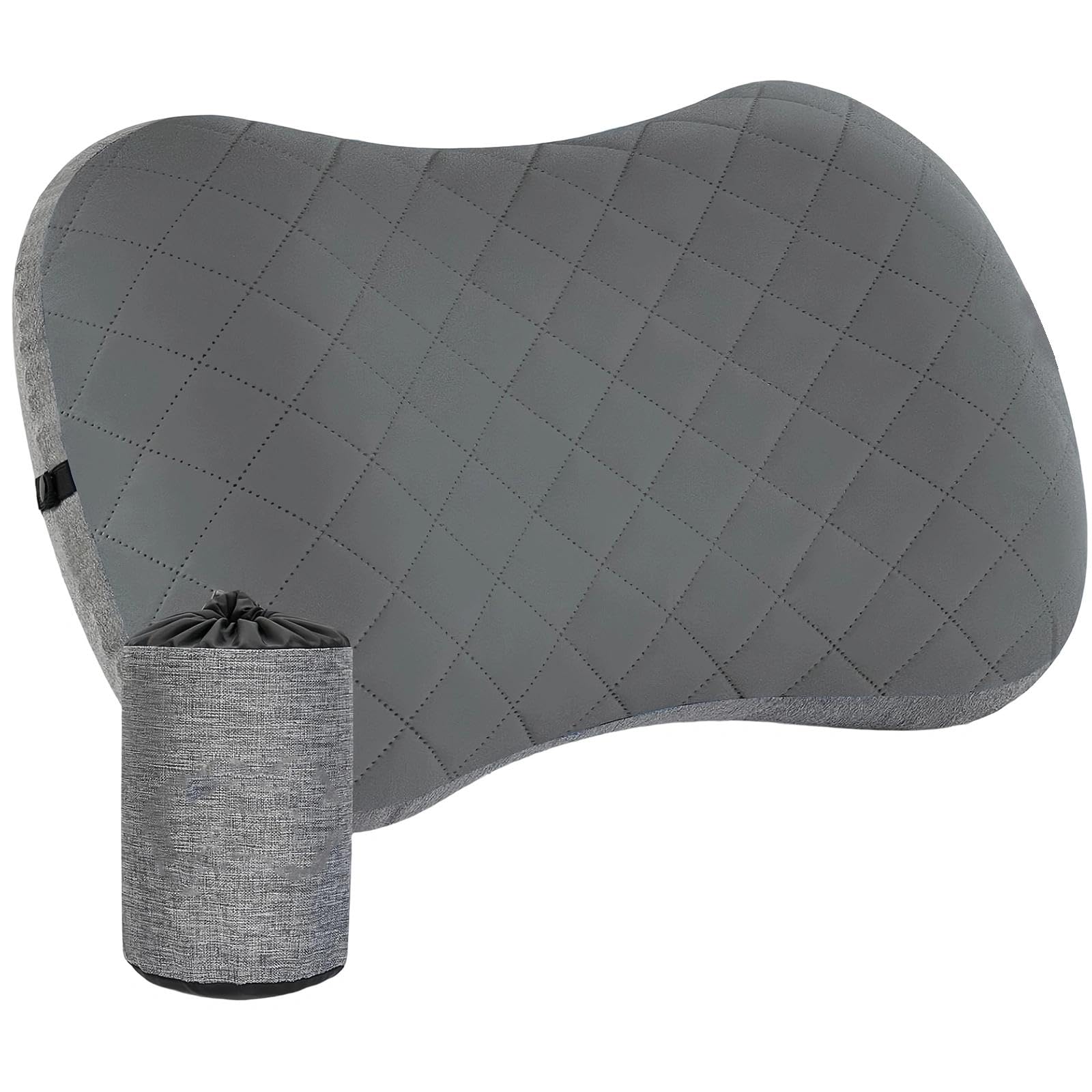 Oreiller Gonflable Camping, Ergonomique Coussin Plage Gonflable, Repose Tete pour Plage avec Sangle Élastique, Gris Oreillers Portable, pour Voyages, Camping et Déplacements Professionnels