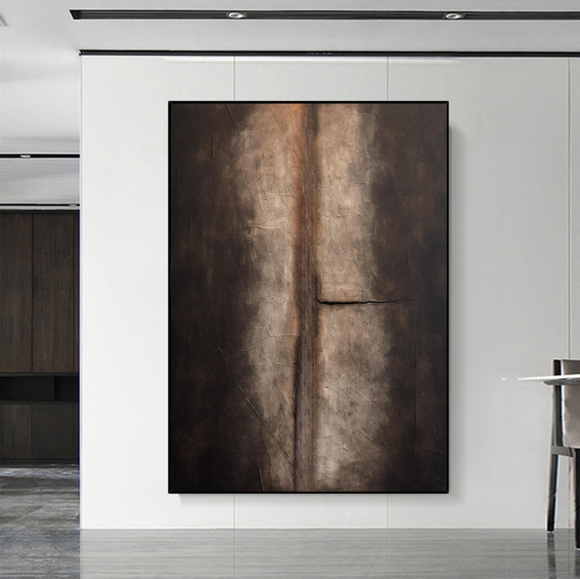 Uudezo With Frame Large Brown Wall Art, Neutral Painting Framed Abstract Canvas Wabi Sabi Decor For Living Room Artwork(50X75cm(20X30inch)