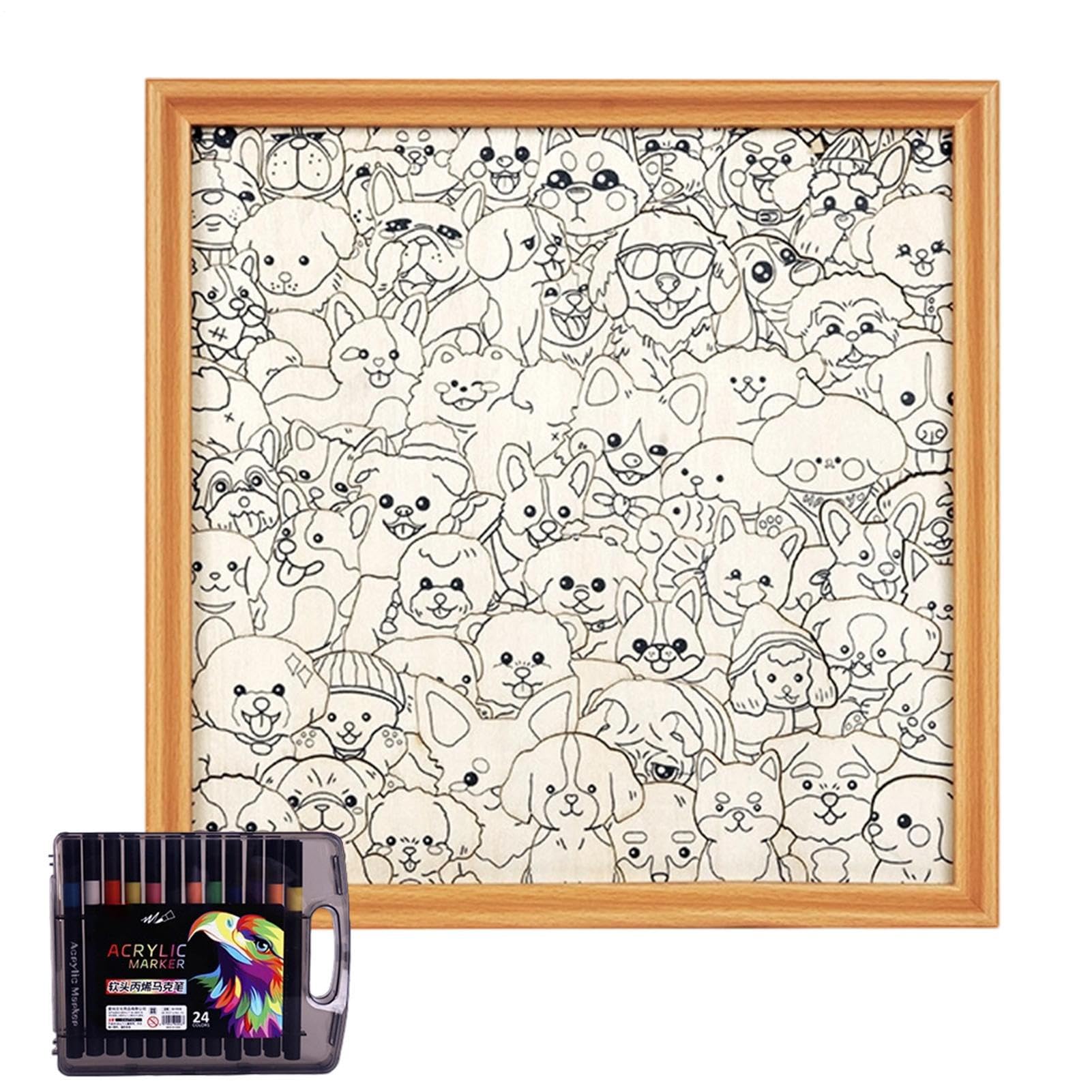 Puzzle Da Colorare Cornice Foto Cane Da Colorare | Puzzle Interattivo In Legno Per Ragazzi Ragazze Amanti Degli Animali Collezionisti Riunioni Familiari Serate Di Vacanze