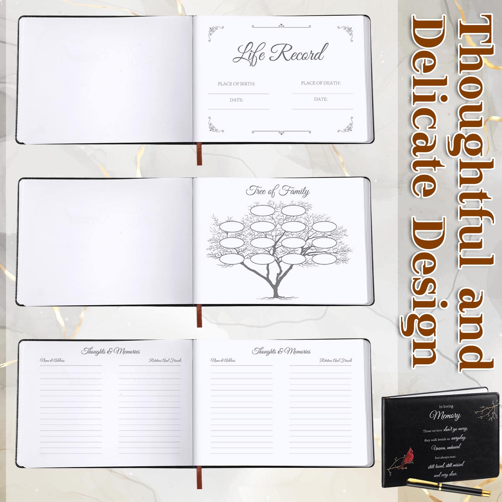 Beerdigung Gästebuch mit Stift Kardinal Gedenkbuch Beerdigung Gästebuch für Gedenkdienst Schwarz Feier des Lebens Dekor in Liebe Erinnerung Gästeschild im Buch für Beerdigung (Those We Love)
