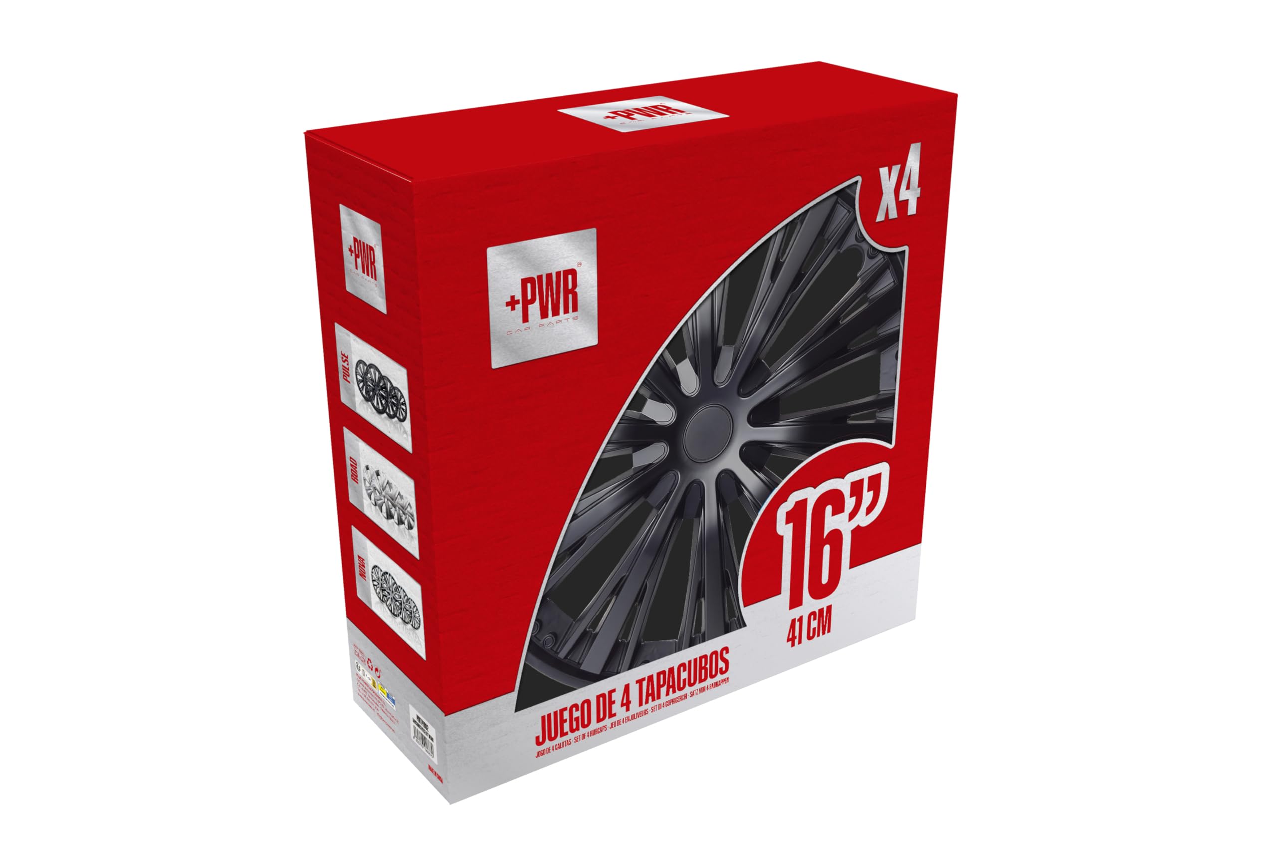 Copricerchi 16" Pulse Nero, Set di 4 Unità, Universali, ABS ad Alto Impatto, Fissaggio a Pressione, Design Moderno e Ventilazione Ottimizzata
