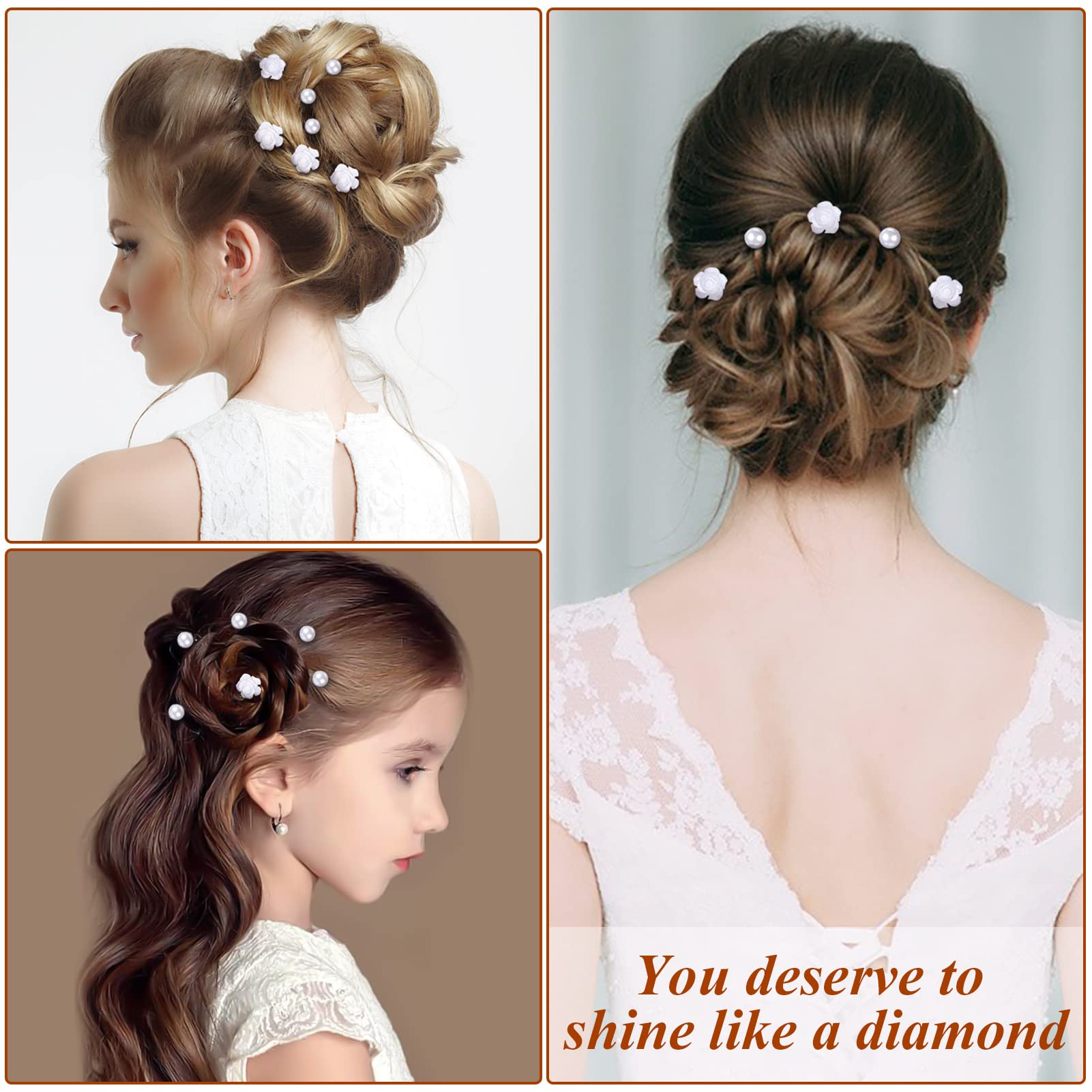 25 Pezzi Forcine per Capelli Sposa, Accessori Capelli Sposa Forcine per Capelli di Rosa Bianca Perla, Capelli con Perlé a Forma di U per Matrimoni, Spose, Damigelle, Anniversari e Comunione