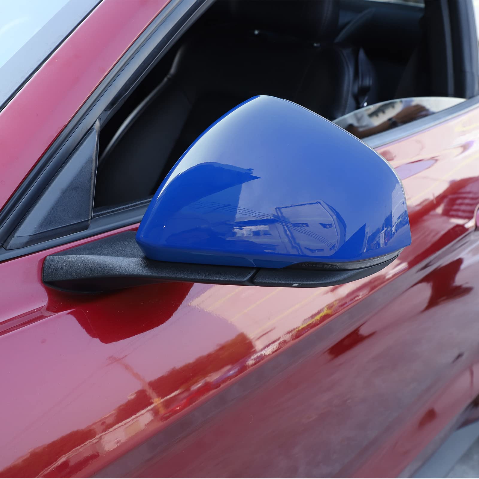 RT-TCZ Rearview Mirror Cover Trim Kit Decoration for Ford Mustang 2015 2016 2017 2018 2019 2020 2021 2022(Blue)