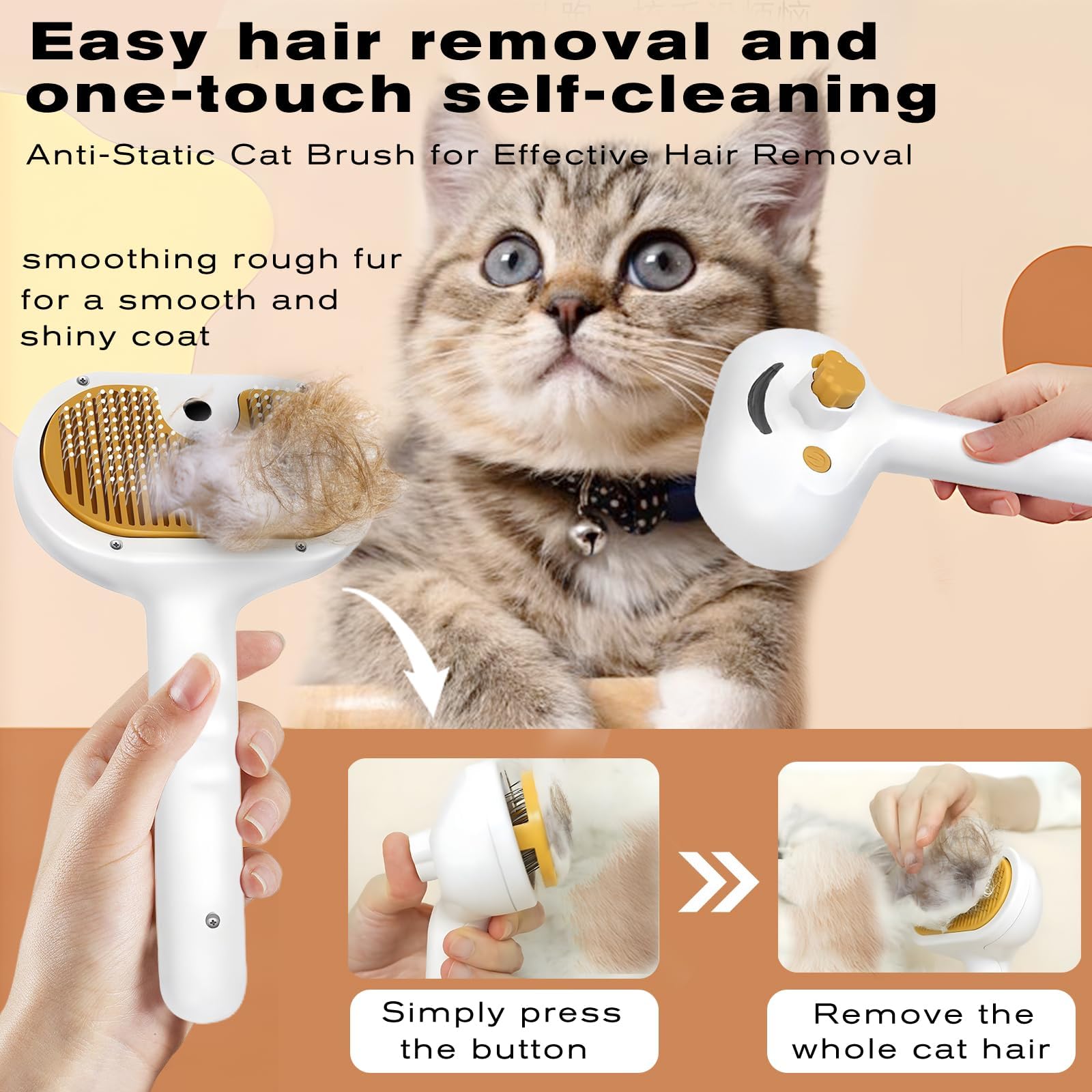 Pet Steam Brush for Dog & Cat – 3-in-1 Spray Hair Removal Comb – Steam for Shedding & Grooming – Water Brush for Long & Short Haired Pets – Spritz Defur Comb – Includes Waterless Shampoo - image 3