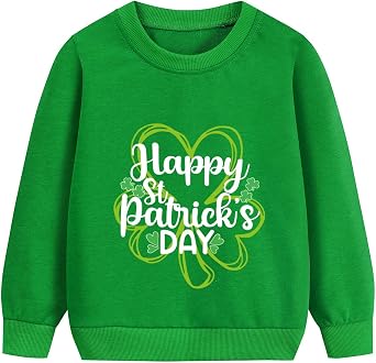 DDSOL Toddler Boy Girl St Patricks Day Shirts Clover Shamrock Long Sleeve Irish Green Sweatshirt Tops for Kids 2-7 Years