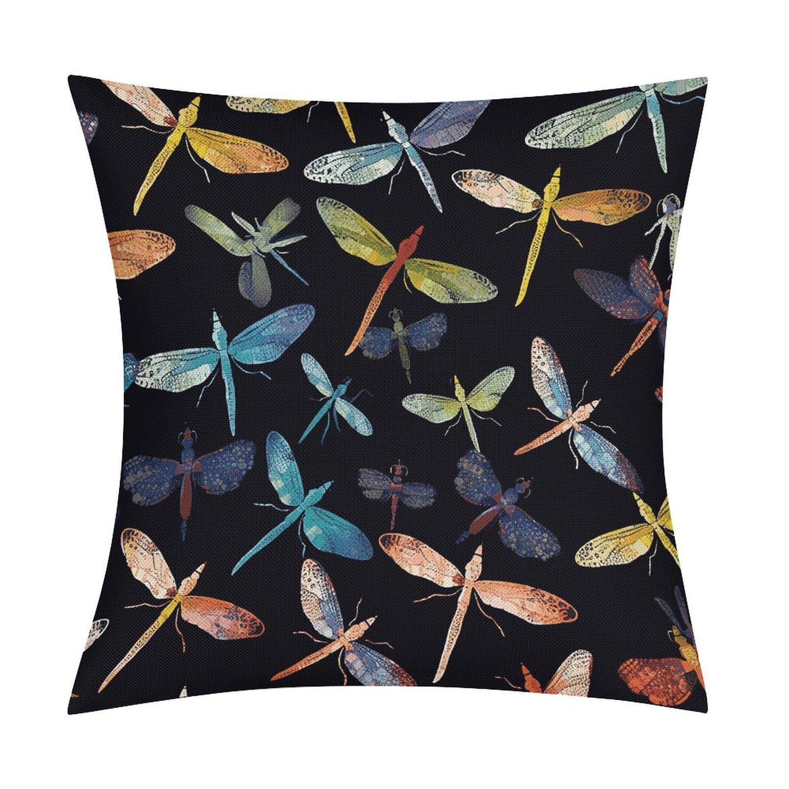 JTREHY Colorful Dragonfly Throw Pillow Covers Farmhouse Pillow Cover Standard Pillow Shams Decorative Square Pillowcases Soft Pillow Cases Wrinkle Fade Resistant for Couch Home 18x18 Inch