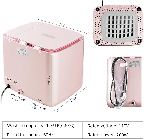 Miniatura 2 de Mini lavadora portátil, lavadora de carga pequeña de 1.76 libras con bomba de drenaje para brasier, ropa interior, calcetines, tela seca deportiva