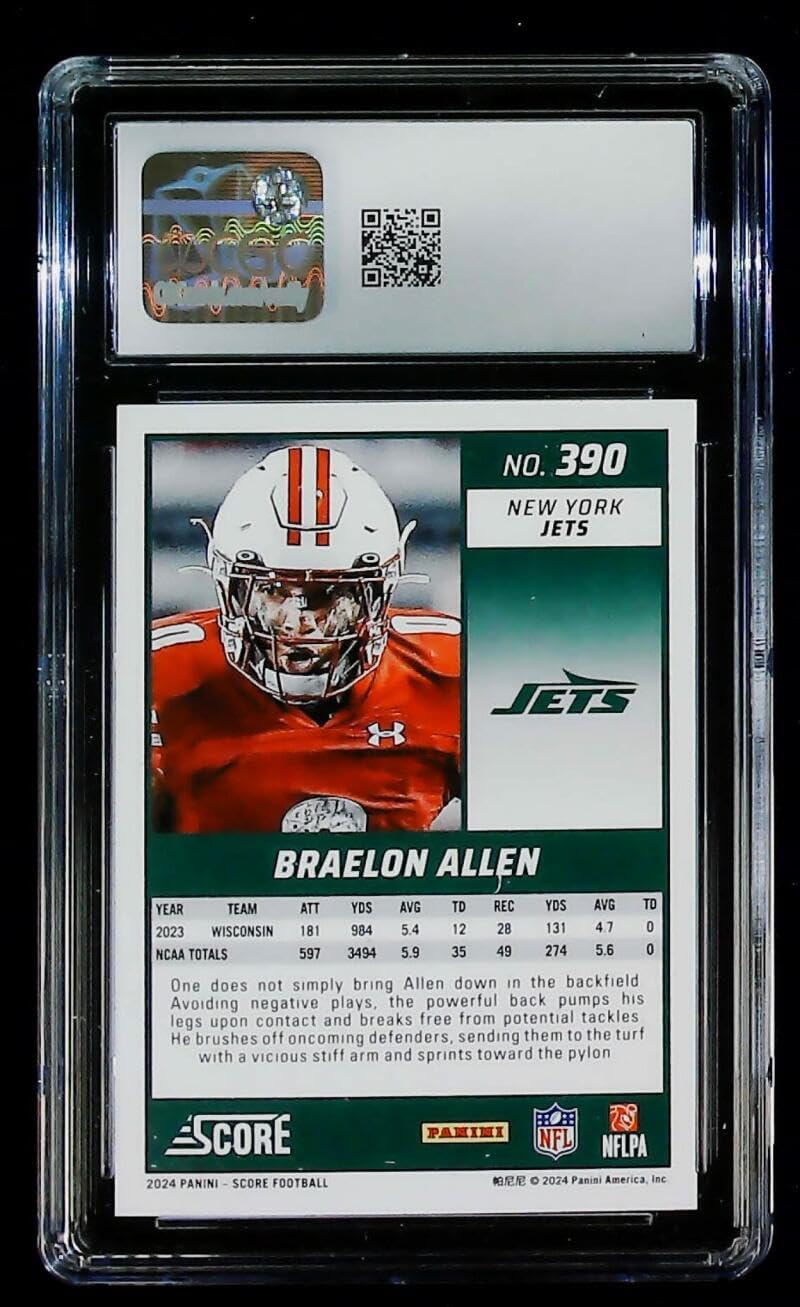 2024 Score Extraterrestrial #390 Braelon Allen Graded RC Rookie CGC 10 (GEM MINT) NFL Football Trading Card New York Jets