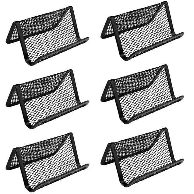 Black Metal Mesh Business Card Holder Desk Business Card Organizer for Desk Office Name Card Black 6 Pack