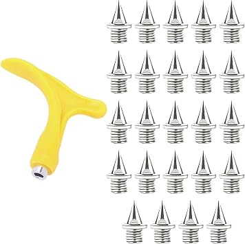 24PCS Stainless Steel Track and Cross Country Spikes Golf Shoe Spikes with Spike Wrench, Replacement Spike for Training Jumping Sprint Sports Short Running Track Shoes 6.4mm, Silver